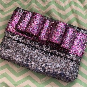 Deux Lux Sequin Clutch with Glitter Bow